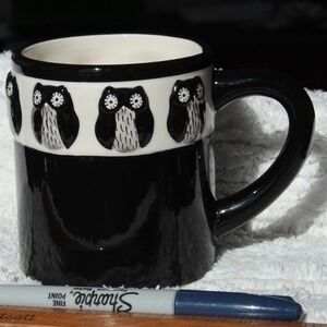 Owl Mug Black White Ceramic Coffee Tea Cup Kate‎ Williams Design